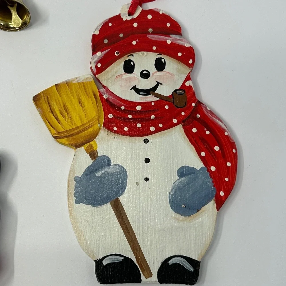 Hand Painted Wooden Christmas Ornaments Snowman‎ Reindeer Set of 4 Winter Cute